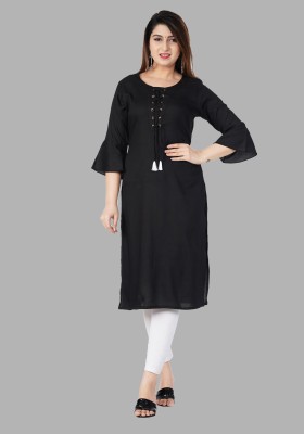 AMSR FASHION Women Solid Straight Kurta(Black)