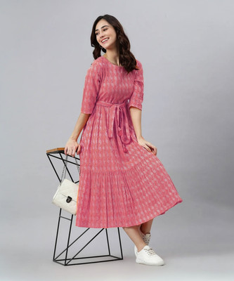 Lovelight Women Printed Flared Kurta(Pink)