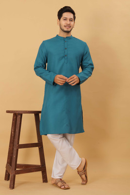 ODD by Poshaak Men Solid Straight Kurta(Light Blue)