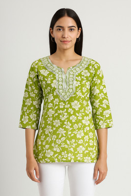 PPThreads Women Embroidered Straight Kurta(Green)