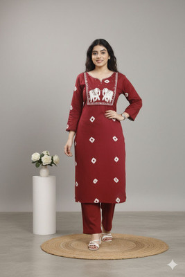 Gs Dress With Style Women Embroidered A-line Kurta(Red)