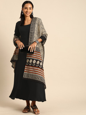 Janasya Women Solid Flared Kurta(Black)