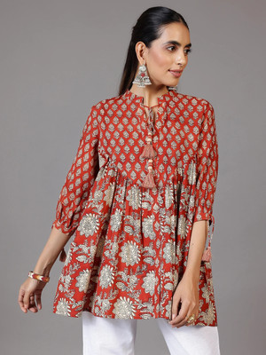 LIBAS Women Printed A-line Kurta(Maroon)