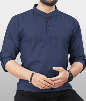 Vertali Industries Men Solid Straight Kurta(Blue)