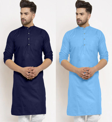 JENJEE FASHION Men Embroidered Straight Kurta(Dark Blue, Light Blue)
