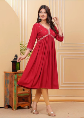 SHREE SHYAM FASHION Women Embroidered Anarkali Kurta(Red)