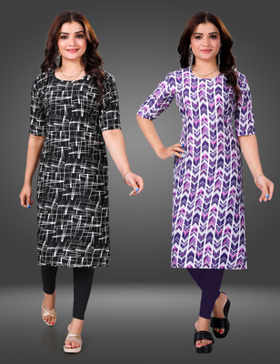 RANGRASIYA CORPORATION Women Printed Straight Kurta(Purple)