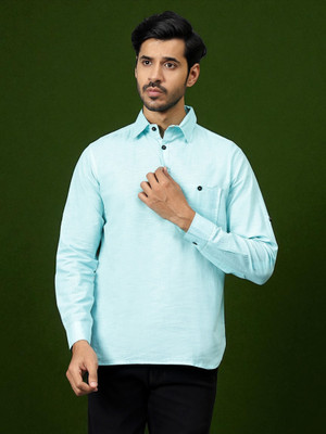 FireFish Men Solid A-line Kurta(Light Blue)
