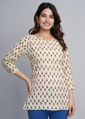 ARZOO Women Striped Straight Kurta(Beige)