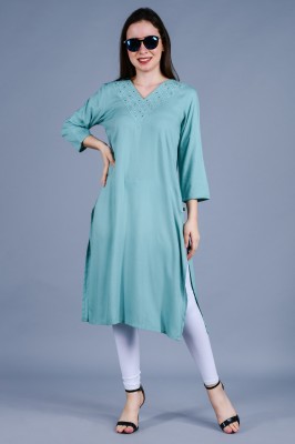 shruthi Women Embroidered Straight Kurta(Light Blue)