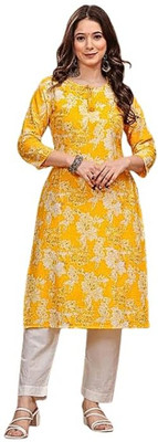BHANU COLLECTION Women Printed Straight Kurta(Yellow)