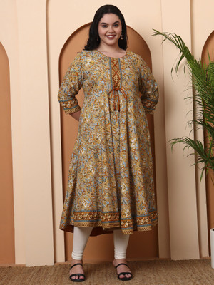 IKRASS Women Printed Anarkali Kurta(Beige)