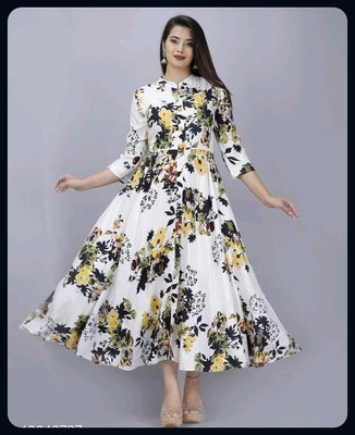 RACHNA FASHION Women Printed Anarkali Kurta(Yellow)