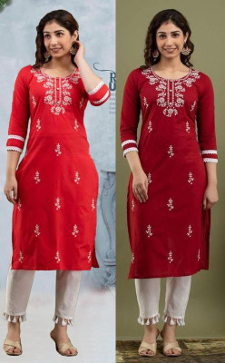 vikshi Women Chikan Embroidery Straight Kurta(Multicolor)