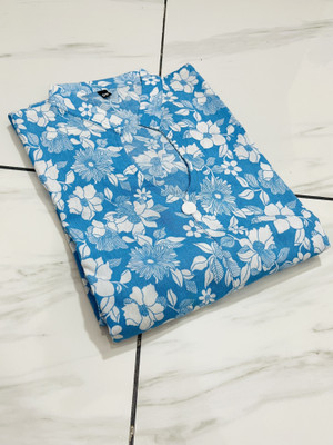 AEESHA COLLECTION Women Printed, Floral Print Frontslit Kurta(Blue, White)