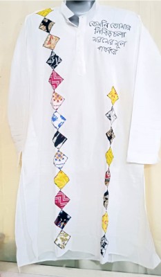 EKOK Men Printed Straight Kurta(White)