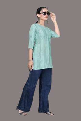 SUHANIKA Women Striped Flared Kurta(Light Blue)