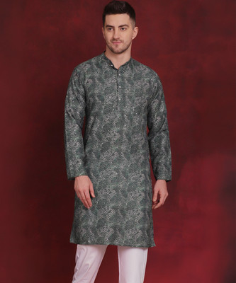 ANOUK Men Printed Straight Kurta(Green)