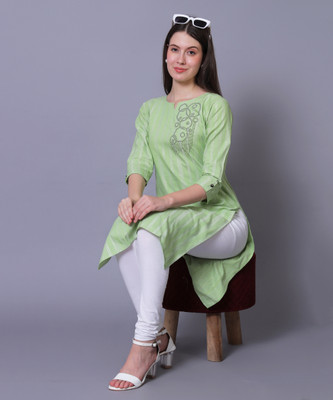 ArfaTextiles Women Printed Straight Kurta(Green)