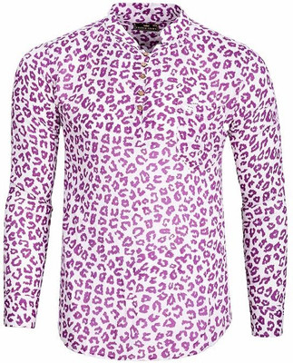 french crown Men Printed Straight Kurta(Pink)