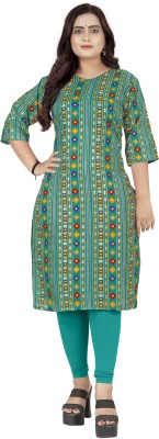 siya silk studio Women Printed A-line Kurta(Green)