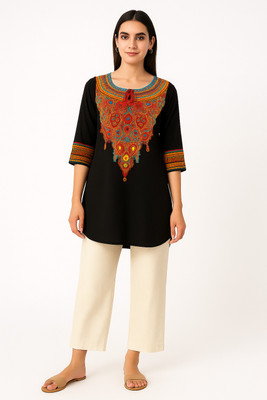 Cloth Stories Women Embroidered Straight Kurta(Black)
