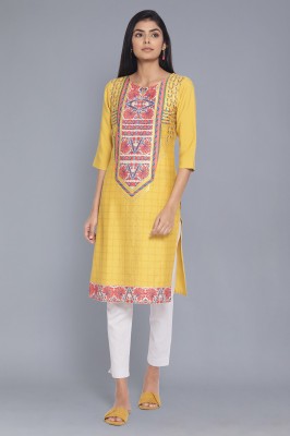 W Women Printed Straight Kurta(Yellow)