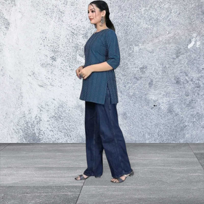 Rangrasiya Creation Women Striped A-line Kurta(Blue)