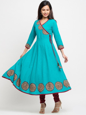 AKIKO Women Floral Print Flared Kurta(Light Blue)