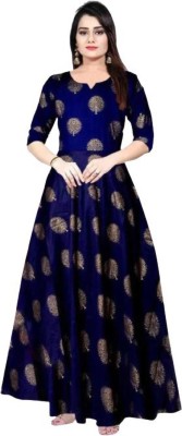 IBNOL Women Floral Print Anarkali Kurta(Dark Blue)