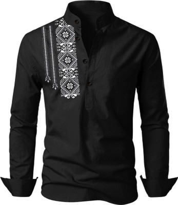LIRMO Men Solid Straight Kurta(Black)