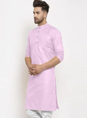 StoneHeart Men Solid Straight Kurta(Pink)