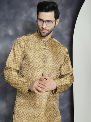 ANOUK Men Printed Straight Kurta(Gold)