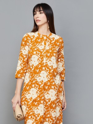 Melange by Lifestyle Women Printed A-line Kurta(Orange, White)