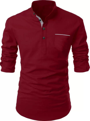 DIMMY Men Solid Straight Kurta(Red)