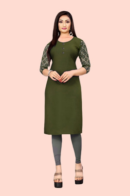 Coft Women Solid Straight Kurta(Green)