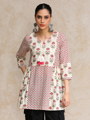 Varanga Women Printed A-line Kurta(White)