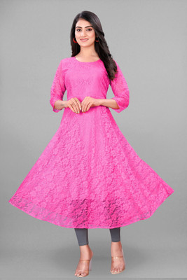 URU FASHON MART Women Self Design Anarkali Kurta(Pink)