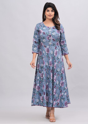 BST TEXTILES Women Floral Print Anarkali Kurta(Blue)