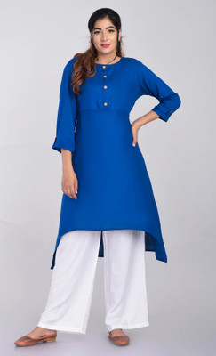Moda Rapido Women Solid Straight Kurta(Blue)