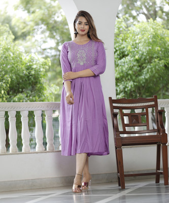 Mehsoos Women Embroidered Flared Kurta(Purple)