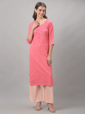 Dollar Missy Women Self Design Straight Kurta(Pink)