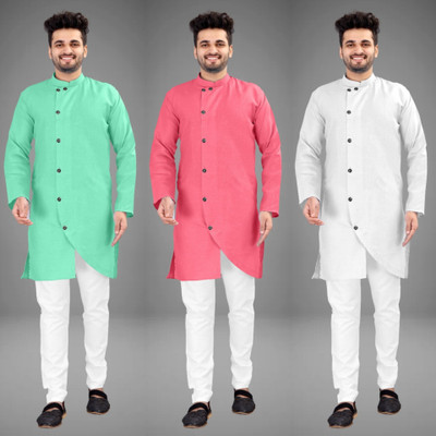 DIAMOND CLUSTER Men Self Design Trail Cut Kurta(Multicolor)