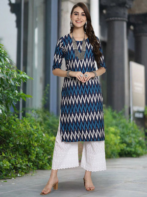 Moda Rapido Women Solid Straight Kurta(Blue)