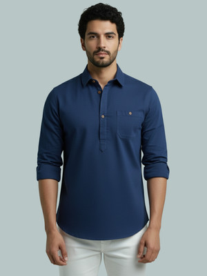 Navkanj Men Solid A-line Kurta(Dark Blue)