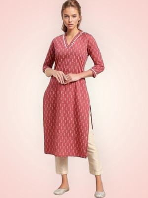 PRAYAARI FASHIONS Women Self Design Straight Kurta(Pink)