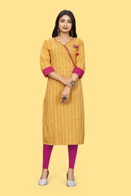 Gupta Traders Women Striped Straight Kurta(Yellow)