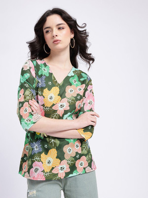 Anouk Rustic Women Printed Straight Kurta(Green)