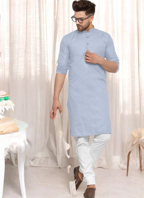Krisha trend Men Solid Straight Kurta(Grey)