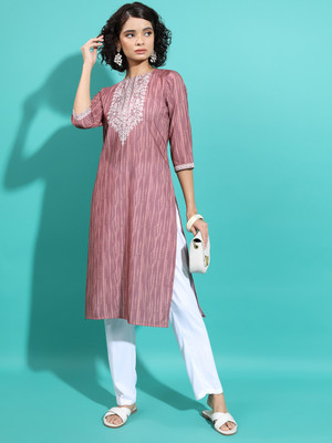 Vishudh Women Printed Straight Kurta(Pink)